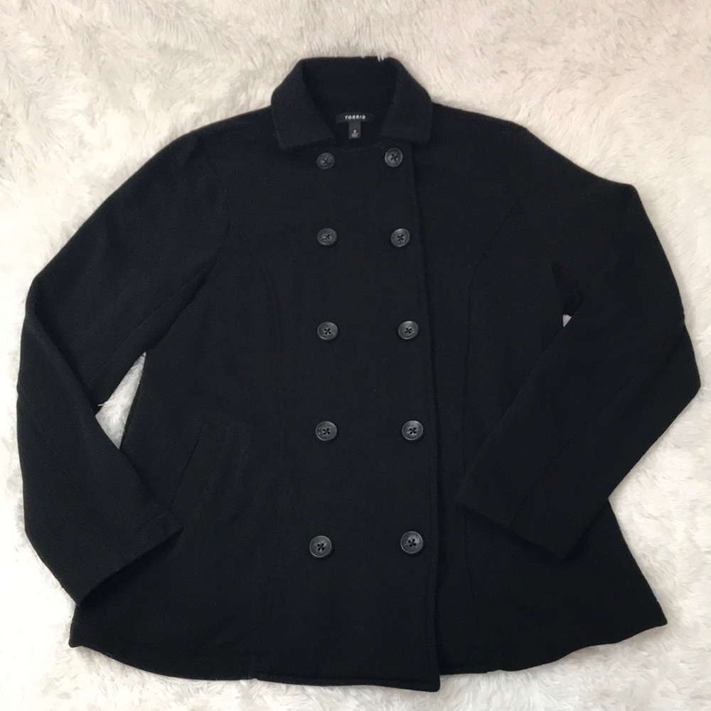 Torrid black knit fall pea coat size 2 (EUC)